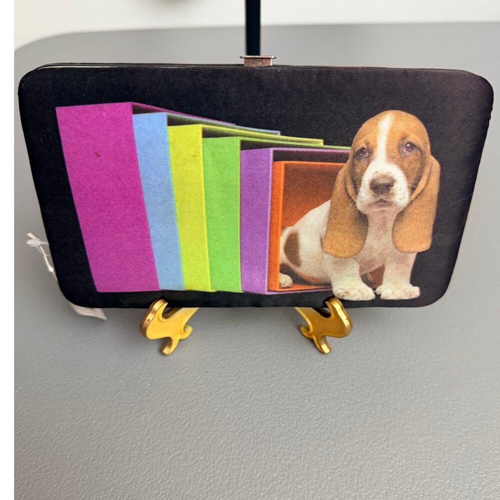 Keith Kimberlin Basset Hound Rainbow Hard Wallet Clutch NWT